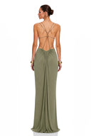 Lucretia Matcha Green Cut-Out Halterneck Maxi Dress