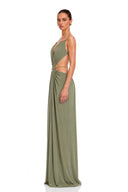 Lucretia Matcha Green Cut-Out Halterneck Maxi Dress