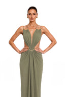 Lucretia Matcha Green Cut-Out Halterneck Maxi Dress