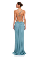 Lucretia Blue Cut-Out Halterneck Maxi Dress