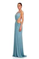 Lucretia Blue Cut-Out Halterneck Maxi Dress