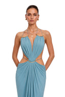 Lucretia Blue Cut-Out Halterneck Maxi Dress