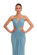 Lucretia Blue Cut-Out Halterneck Maxi Dress