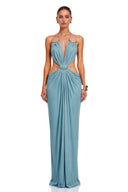 Lucretia Blue Cut-Out Halterneck Maxi Dress