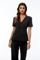 Jeanne Black V-Neck Short Sleeve Blazer & Trouser Set