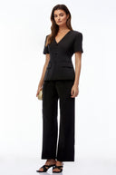 Jeanne Black V-Neck Short Sleeve Blazer & Trouser Set