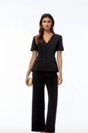 Jeanne Black V-Neck Short Sleeve Blazer & Trouser Set