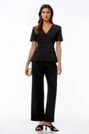 Jeanne Black V-Neck Short Sleeve Blazer & Trouser Set