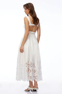 Joan White Square Neck Lace Pleated Maxi Dress