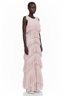 Pink Ruffled Sleeveless Maxi Dress