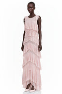 Pink Ruffled Sleeveless Maxi Dress