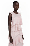 Pink Ruffled Sleeveless Maxi Dress