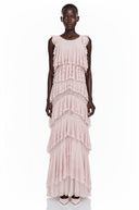 Pink Ruffled Sleeveless Maxi Dress