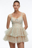 Tullia Mint Green Lace Ruffled Embellished Mini Dress