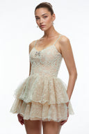 Tullia Mint Green Lace Ruffled Embellished Mini Dress