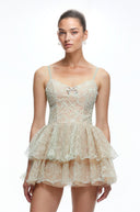 Tullia Mint Green Lace Ruffled Embellished Mini Dress