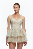Tullia Mint Green Lace Ruffled Embellished Mini Dress