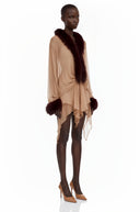 Livia Brown Sheer Tulle Mini Dress with Feather Trim
