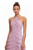 Jeanne Purple Halterneck Pleated Maxi Dress