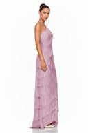 Jeanne Purple Halterneck Pleated Maxi Dress