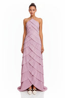 Jeanne Purple Halterneck Pleated Maxi Dress