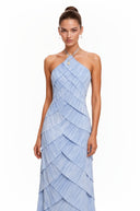 Jeanne Blue Halterneck Pleated Maxi Dress