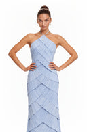 Jeanne Blue Halterneck Pleated Maxi Dress
