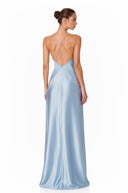 Gisela Blue V-neck Lace Trim Maxi Dress