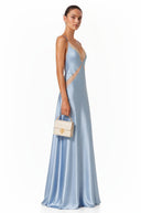 Gisela Blue V-neck Lace Trim Maxi Dress