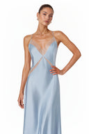 Gisela Blue V-neck Lace Trim Maxi Dress