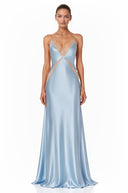 Gisela Blue V-neck Lace Trim Maxi Dress