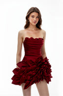 Medea Red Mini Dress with 3D Petals