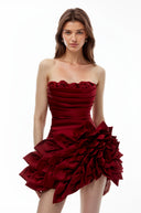 Medea Red Mini Dress with 3D Petals