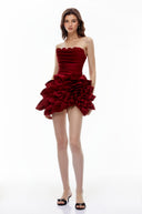Medea Red Mini Dress with 3D Petals