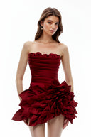 Medea Red Mini Dress with 3D Petals