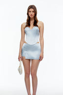 Jocasta Blue Satin Corset Top & Mini Skirt Set