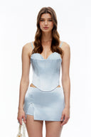 Jocasta Blue Satin Corset Top & Mini Skirt Set