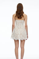 Bardot Neutral Layered Floral Lace Mini Dress with Bow