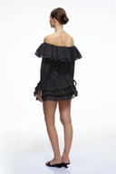 Hestia Black Off Shoulder Ruffled Mini Dress