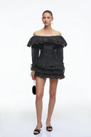 Hestia Black Off Shoulder Ruffled Mini Dress