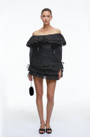 Hestia Black Off Shoulder Ruffled Mini Dress