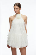Delia White Halterneck Lace Mini Dress