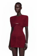 Tanais Red Pleated Cape Mini Dress