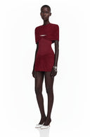 Tanais Red Pleated Cape Mini Dress