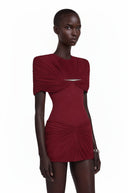 Tanais Red Pleated Cape Mini Dress
