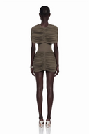 Tanais Chocolate Brown Pleated Cape Mini Dress