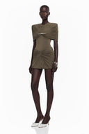 Tanais Chocolate Brown Pleated Cape Mini Dress