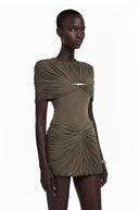 Tanais Chocolate Brown Pleated Cape Mini Dress