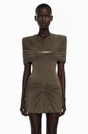 Tanais Chocolate Brown Pleated Cape Mini Dress