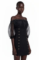 Tomyris Black Off Shoulder Ruffled Mini Dress